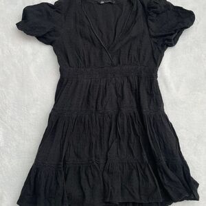 Zara Black Mini Dress Women's L Lace Flowy Summer Party Minimalist Party Girly
